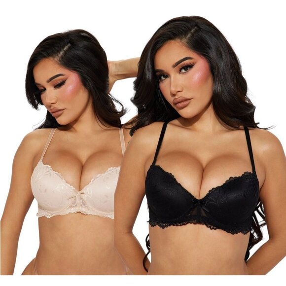 NWT RENE ROFE Extreme Push Up 2 Pack Bras Color Black/Beige Size 36C - Picture 1 of 10